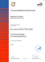 Teilnahmebescheinigung technische Regeln für Gasinstallationen  [Apr. 2009]