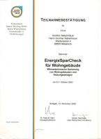 Teilnahmebestätigung Seminar EnergieSparCheck [Okt. 2000]