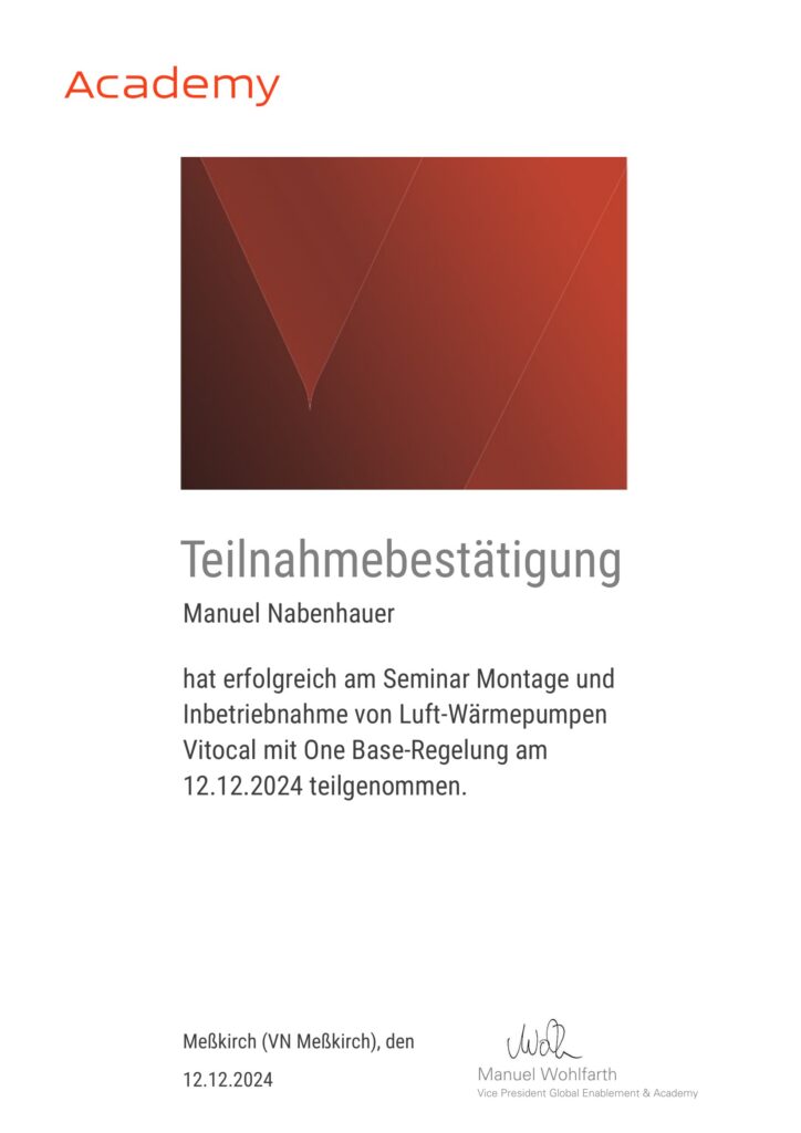 Seminar Montage und Inbetriebnahme von Luft-Wärmepumpen Vitocal mit One Base-Regelung